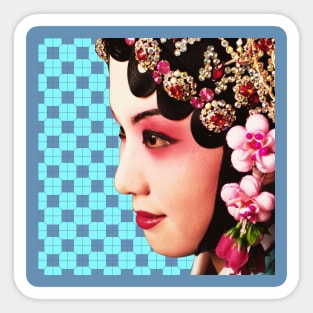 Chinese Opera Star with Bright Blue Tile Floor Pattern- Hong Kong Retro Sticker